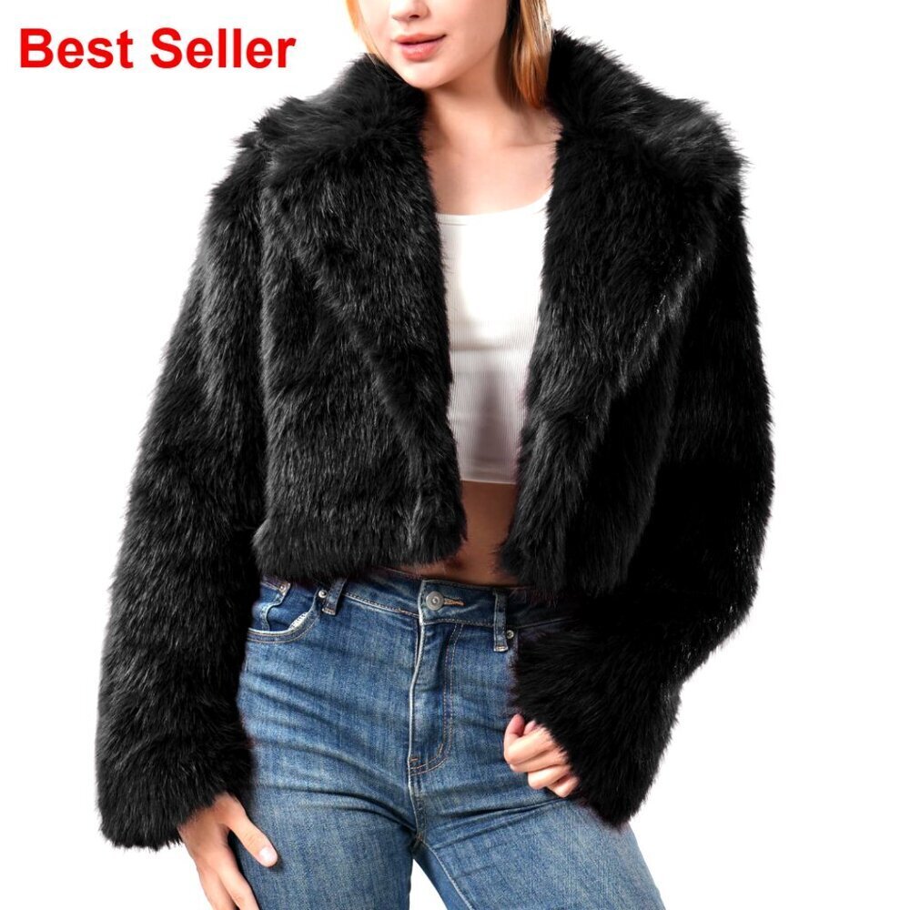 Faux Fur Cropped Jacket, Fluffy Winter Coat, Fuzzy Outerwear